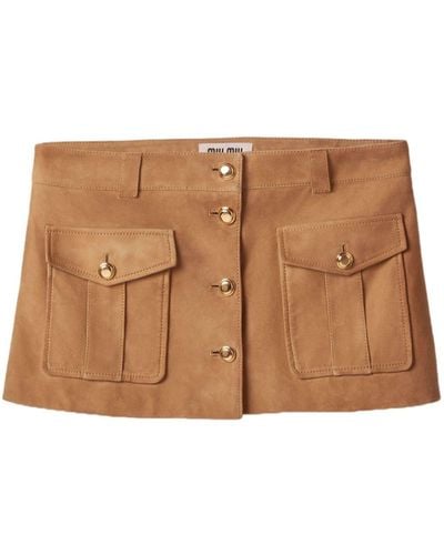 Miu Miu Suede Flap-pocket Miniskirt - Brown