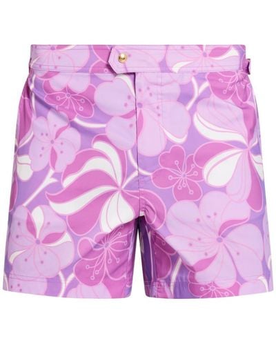 Tom Ford Floral-print Swim Shorts - Purple