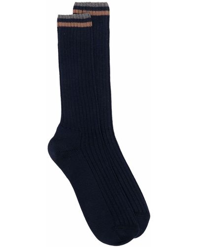 Eleventy Contrast-trim Knit Socks - Blue
