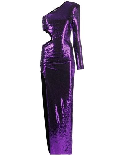 Nissa Metallic-finish One-shoulder Maxi Dress - Purple