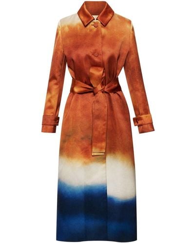 Oscar de la Renta Abstract-print Silk-satin Trench Coat - Orange
