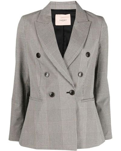 Twin Set Double-breasted Checked Blazer - Grey