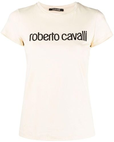 Roberto Cavalli T-shirt Met Geborduurd Logo - Naturel