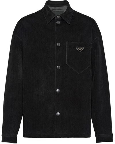 Prada Chemise en jean à plaque logo - Noir