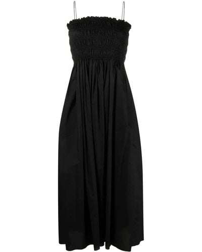 Matteau Shirred Cotton Midi Dress - Black