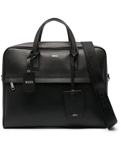 BOSS Logo-stamp Leather Laptop Bag - Black