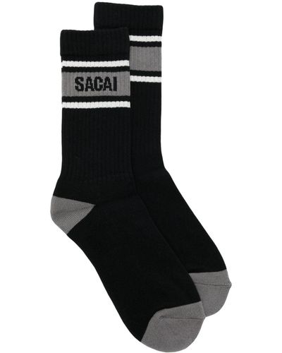 Sacai Logo-intarsia Stripe-detail Socks - Black