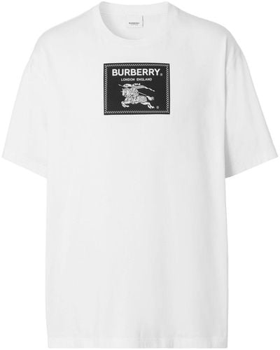 Burberry T-shirt in jersey di cotone stretch con logo applicato - Bianco