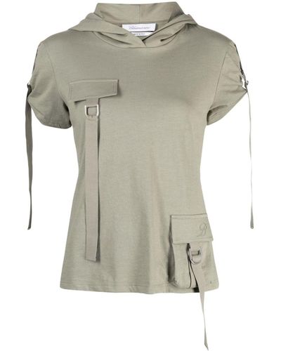 Blumarine Cargo-pocket Hooded Cotton T-shirt - Grey