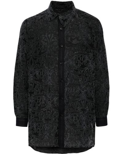 Yohji Yamamoto Patterned-jacquard asymmetric-collar shirt - Noir