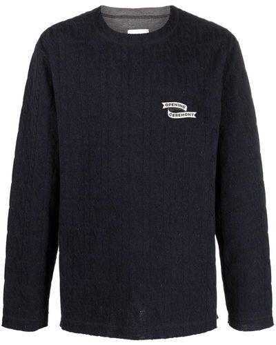 Opening Ceremony Logo-embroidered Cable-knit Jumper - Blue