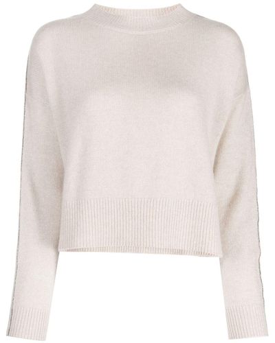 N.Peal Cashmere Lurex-detail Cashmere Sweater - Natural