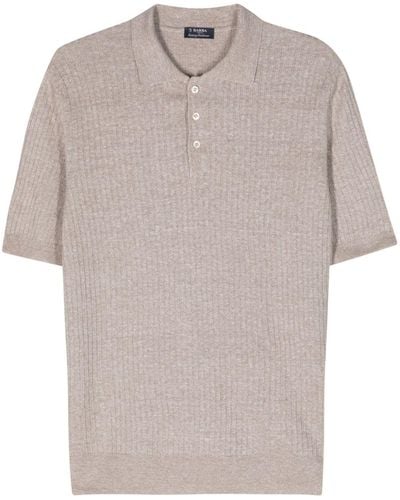 Barba Napoli Ribbed-knit linen-blend polo shirt - Blanc