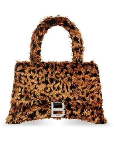 Balenciaga Small Hourglass Faux-fur Mini Bag - Brown