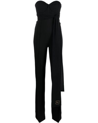 Elisabetta Franchi Logo-embroidered Belted Strapless Jumpsuit - Black