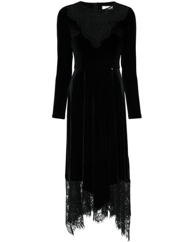 Nissa Floral-lace Velvet Midi Dress - Black