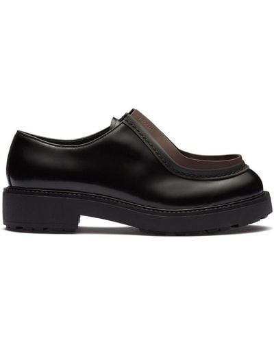 Prada Opaque Brushed-leather Lace-up Shoes - Black