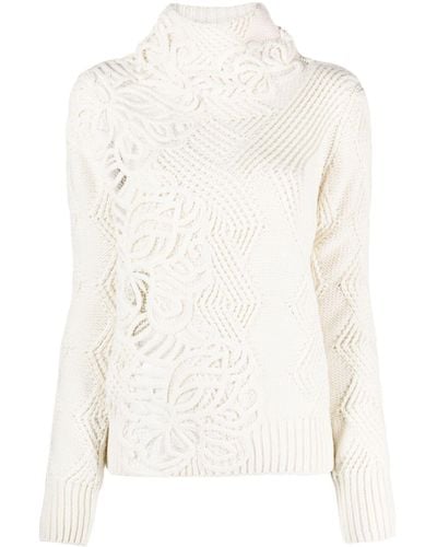 Ermanno Scervino Embroidered Wool Blend Turtleneck Sweater - White