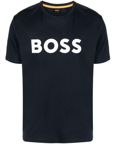 BOSS T-shirt en coton à logo imprimé - Bleu