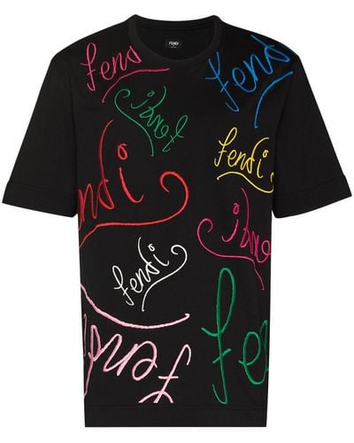 Fendi X Noel Fielding Logo-embroidered T-shirt - Black
