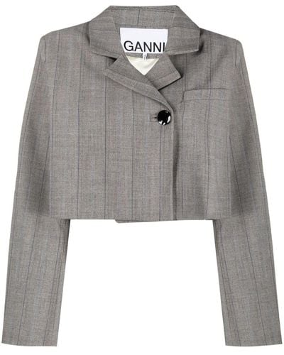 Ganni Women's Gray Herringbone Suiting Blazer 8