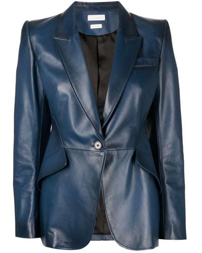 Alexander McQueen Fitted Leather Blazer - Blue