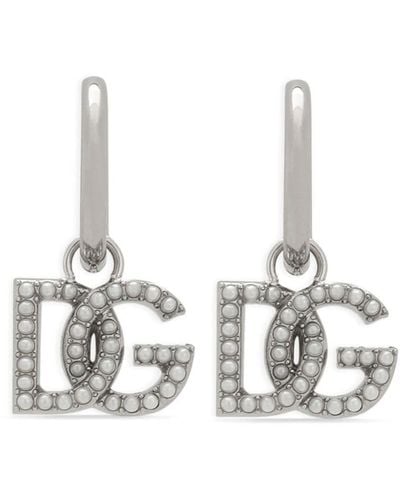 Dolce & Gabbana Logo-pendant Pearl-embellished Earrings - White