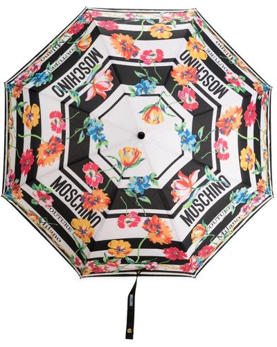 Moschino Floral-print Logo-lettering Umbrella - Grey