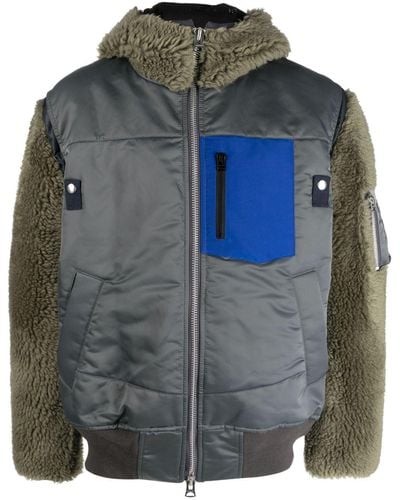 Sacai Colour-block Zip-up Hooded Jacket - Gray