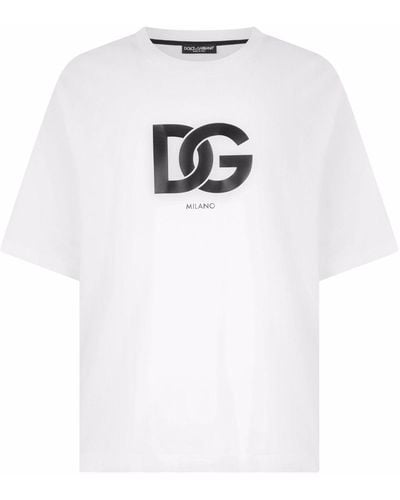 Dolce & Gabbana Baumwoll-T-Shirt Mit Dg-Logoprint - Weiß