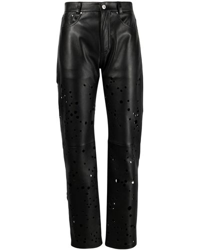 DURAZZI MILANO Cut-out Leather Straight-leg Pants - Black