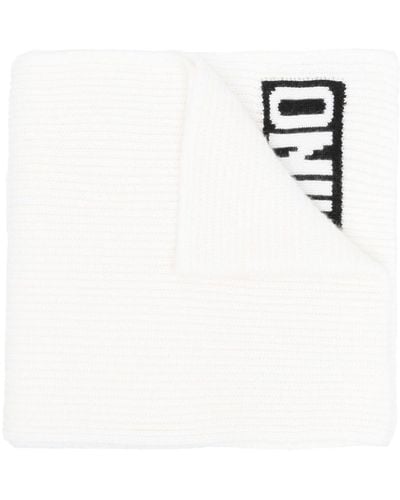 Moschino Gerippter Schal mit Logo - Weiß