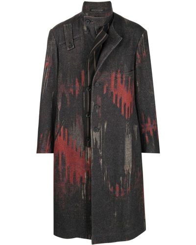 Yohji Yamamoto Abstract-pattern Asymmetric Wool Blend Coat - Black