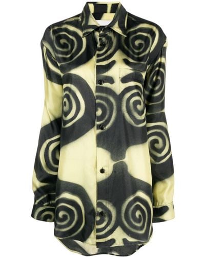 Nanushka Sabrin Spiral-print Silk Shirt - Green