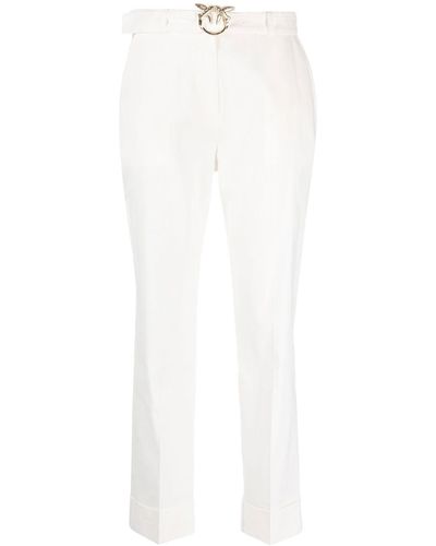 Pinko Cropped Linen-blend Trousers - White