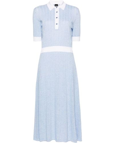 BOSS Polo-collar Fine-knit Dress - Blue