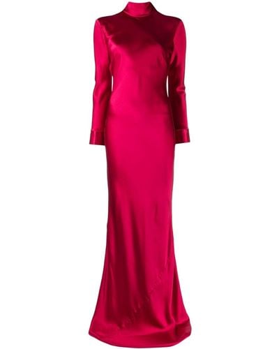 Michelle Mason Open-back Long-sleeve Gown Dress - Red