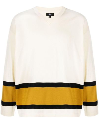 Stussy Gestreifter Hockey Pullover - Weiß