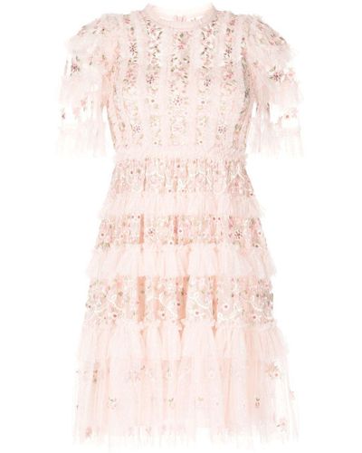 Needle & Thread Vestido con bordado floral - Rosa