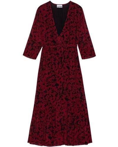 Ganni Gewikkelde Midi-jurk Met Botanische Print - Rood