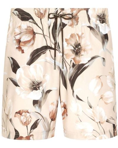 Dolce & Gabbana Floral-print Swim Shorts - Natural