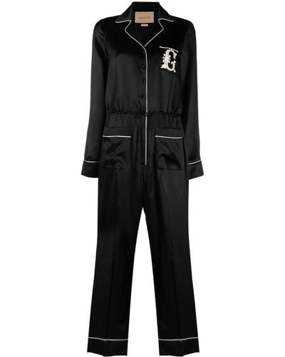 Gucci Embroidered Logo Jumpsuit - Black