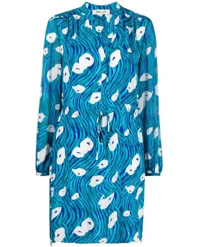 Diane von Furstenberg Robe-chemise Sonoya à imprimé - Bleu