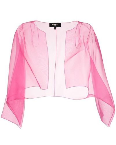 Paule Ka Cropped Sheer Organza Jacket - Pink
