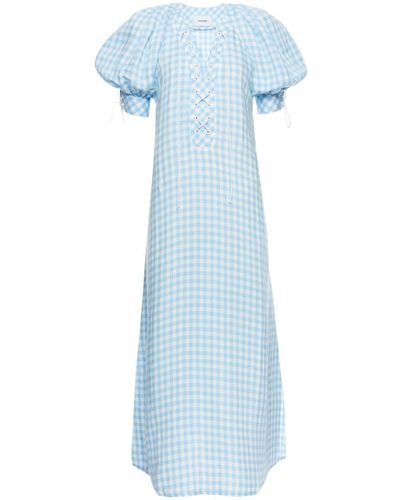 Sleeper Garden Gingham Puff-sleeve Dress - Blue