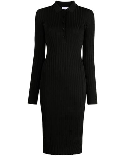 Galvan London Geribbelde Midi-jurk - Zwart