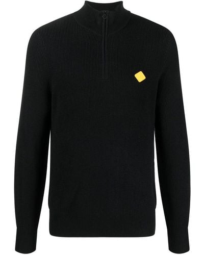J.Lindeberg Ribbed Logo-patch Half-zip Sweater - Black
