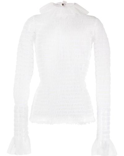 Thom Browne Frilled High-neck Tulle Top - White
