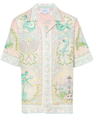 Casablancabrand Vase-print Linen Shirt - Pink