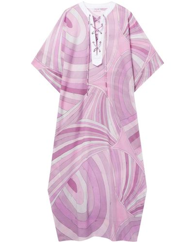 Emilio Pucci Abstract Print Front Lace-up Kaftan - Purple